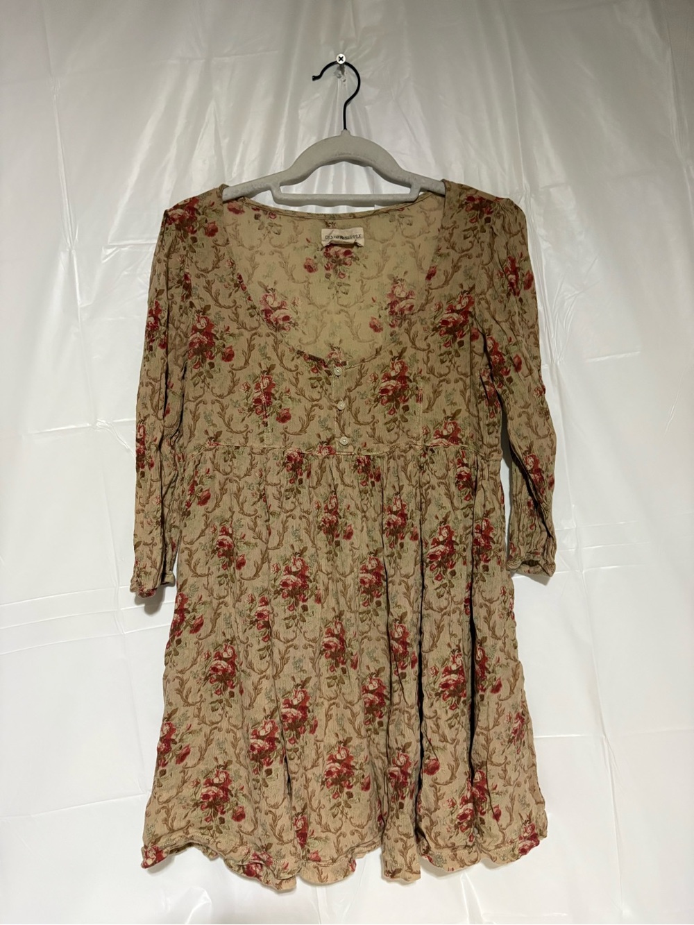 Denim & Supply Ralph Lauren Beige Mini Dress with Red Rose Print
